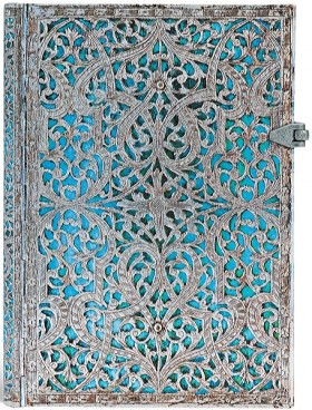 Блокнот Paperblanks Срібна Філігрань середній 13 х 18 см в лінію лазурний