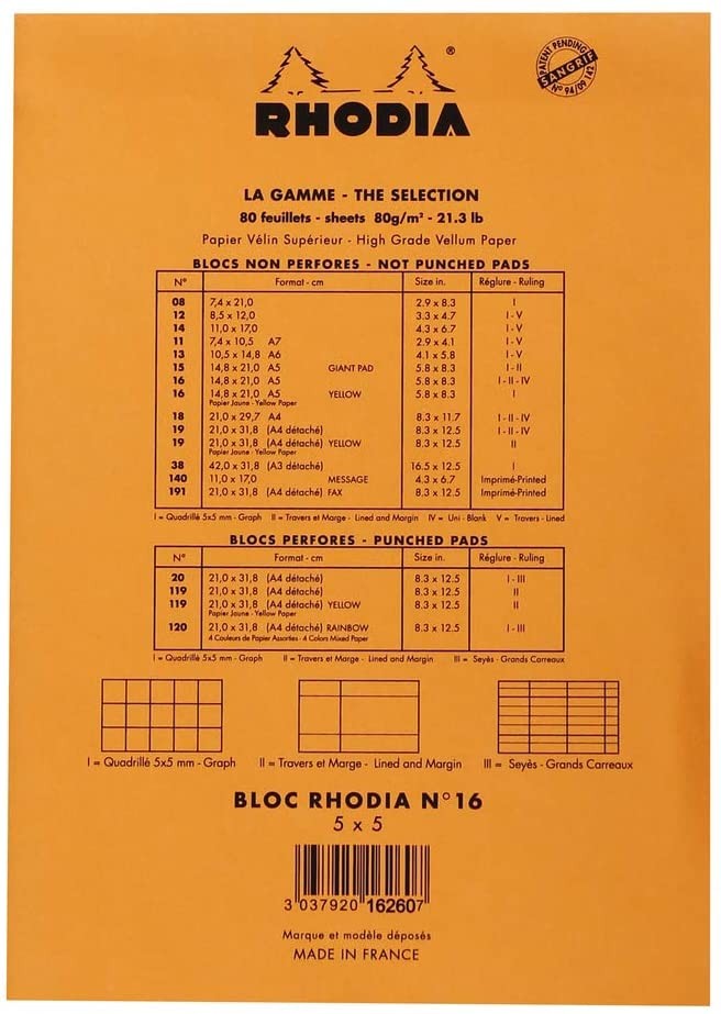 Блокнот Rhodia Pad №16 Yellow А5 помаранчевий в клітинку жовті аркуші