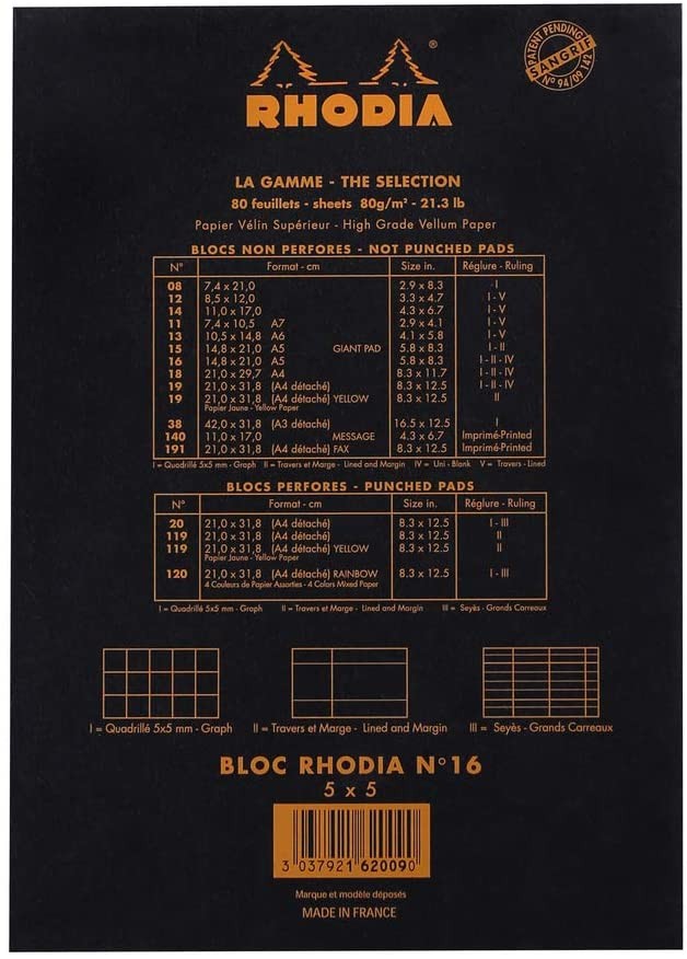 Блокнот Rhodia Pad №16 А5 чорний в клітинку