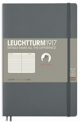 Блокнот Leuchtturm1917 Paperback B6 12,5 х 19 см в лінію антрацитовий 