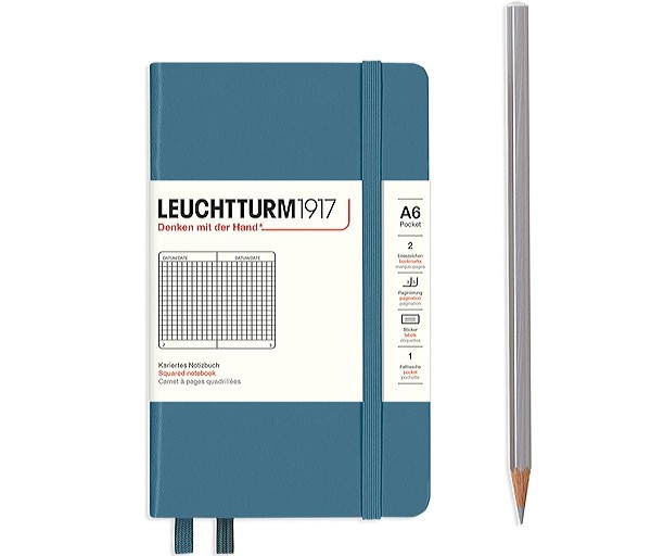 Блокнот Leuchtturm1917 Rising Colours кишеньковий 9 х 15 см в клітинку сіро-синій
