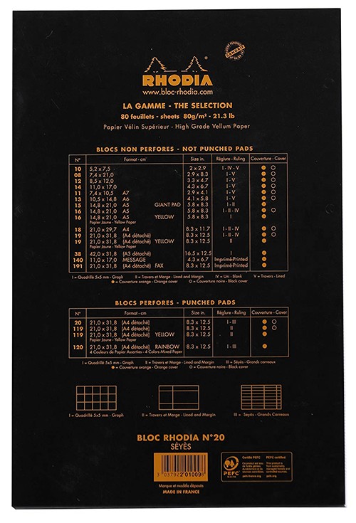 Блокнот Rhodia Pad 20 А4+ лінування seye з отворами для швидкозшивача чорний