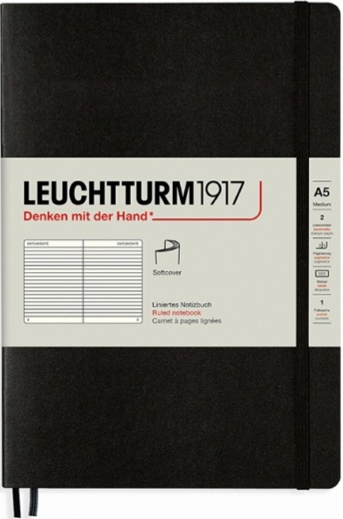 Блокнот Leuchtturm1917 Soft м'який середній 14,5 х 21 см в лінію чорний 
