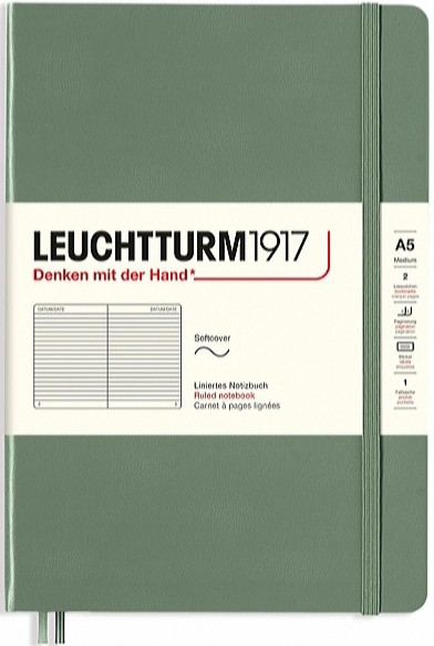 Блокнот Leuchtturm1917 Smooth Colours м'який середній 14,5 х 21 см в лінію оливковий
