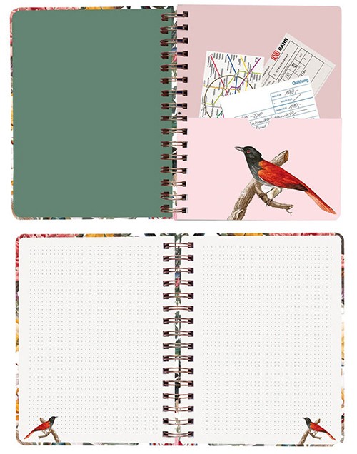 Блокнот на спіралі Cedon Червоні Пташки середній 16,5 х 21 см в крапку 