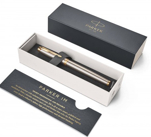 Чорнильна ручка Parker IM Brushed Metal GT FP сталева з позолотою перо F (тонке)