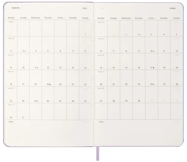 Щоденник Moleskine на 2026 рік середній 13 х 21 см бузковий