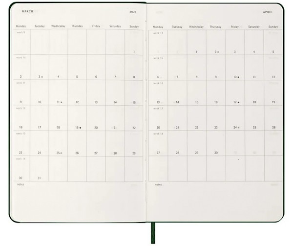 Щоденник Moleskine на 2026 рік середній 13 х 21 см миртовий зелений