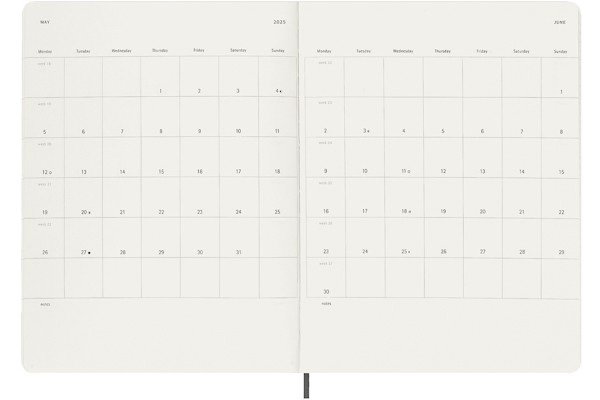 Щотижневик Moleskine 2025-2026 на 18 місяців великий 19 х 25 см чорний м'який