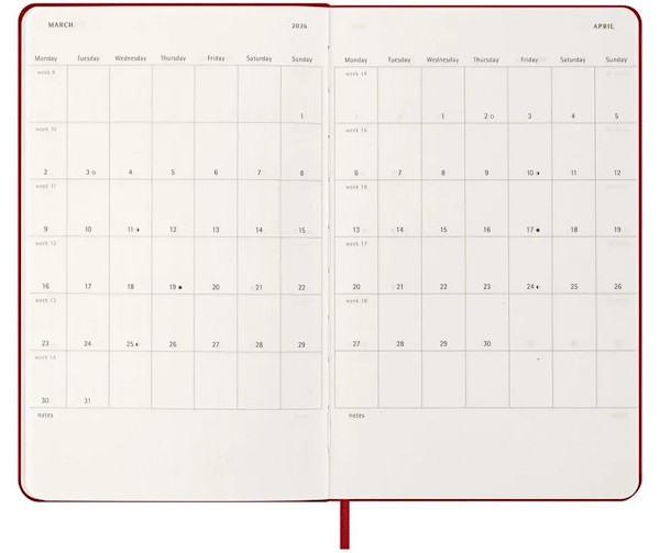 Щоденник Moleskine на 2026 рік середній 13 х 21 см червоний