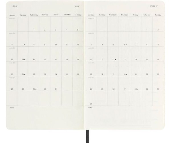 Щотижневик Moleskine 2025-2026 на 18 місяців середній 13 х 21 см чорний м'який