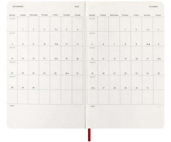 Щоденник Moleskine на 2026 рік середній 13 х 21 см червоний м'який