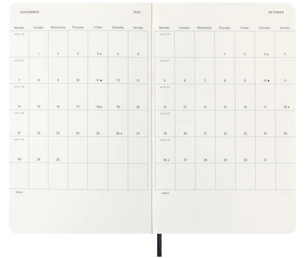 Щоденник Moleskine на 2026 рік середній 13 х 21 см чорний м'який