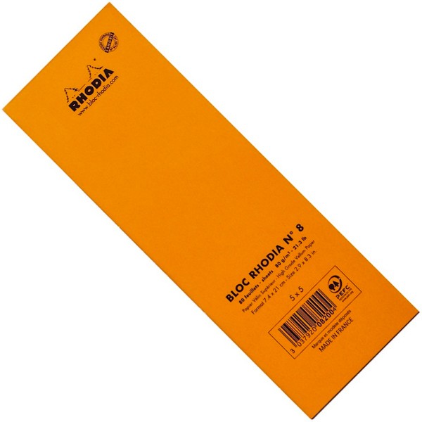 Блокнот Rhodia Pad №8 7,4 х 21 см помаранчевий в клітинку