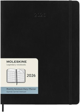 Щомісячник Moleskine на 2026 рік великий 19 х 25 см чорний м'який