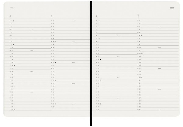 Щомісячник Moleskine на 2026 рік великий 19 х 25 см чорний м'який