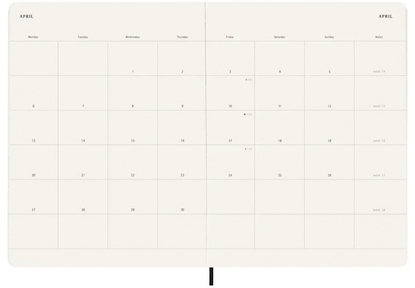 Щомісячник Moleskine на 2026 рік великий 19 х 25 см чорний м'який