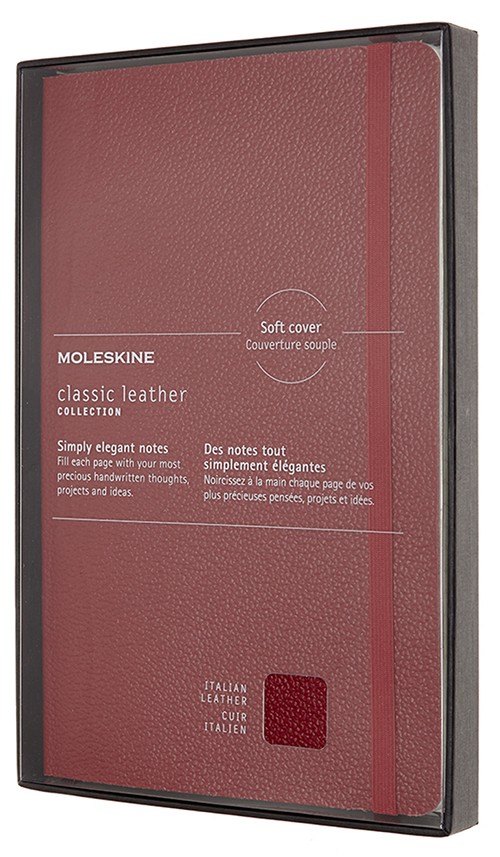 Блокнот Moleskine Leather середній 13 х 21см в лінію бордовий м'який у прозорому боксі