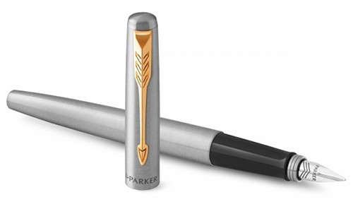 Чорнильна ручка Parker Jotter SS GT FP сталева з позолотою перо M (середнє)