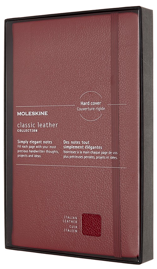 Блокнот Moleskine Leather середній 13 х 21см в лінію бордовий у прозорому боксі